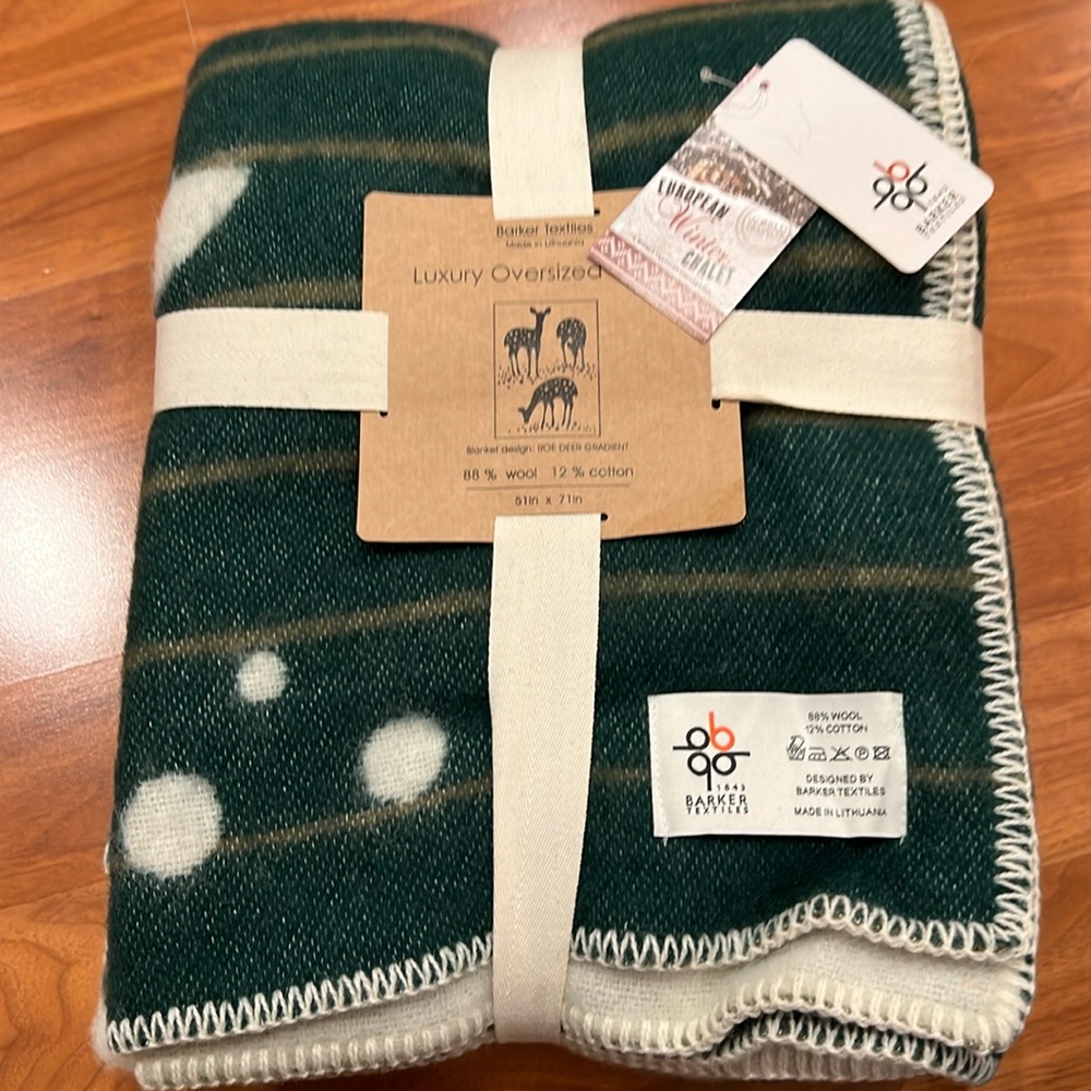 NWT Wool Throw 51”x71” Barker Textiles Roe Deer Gradeient Luxury Oversized